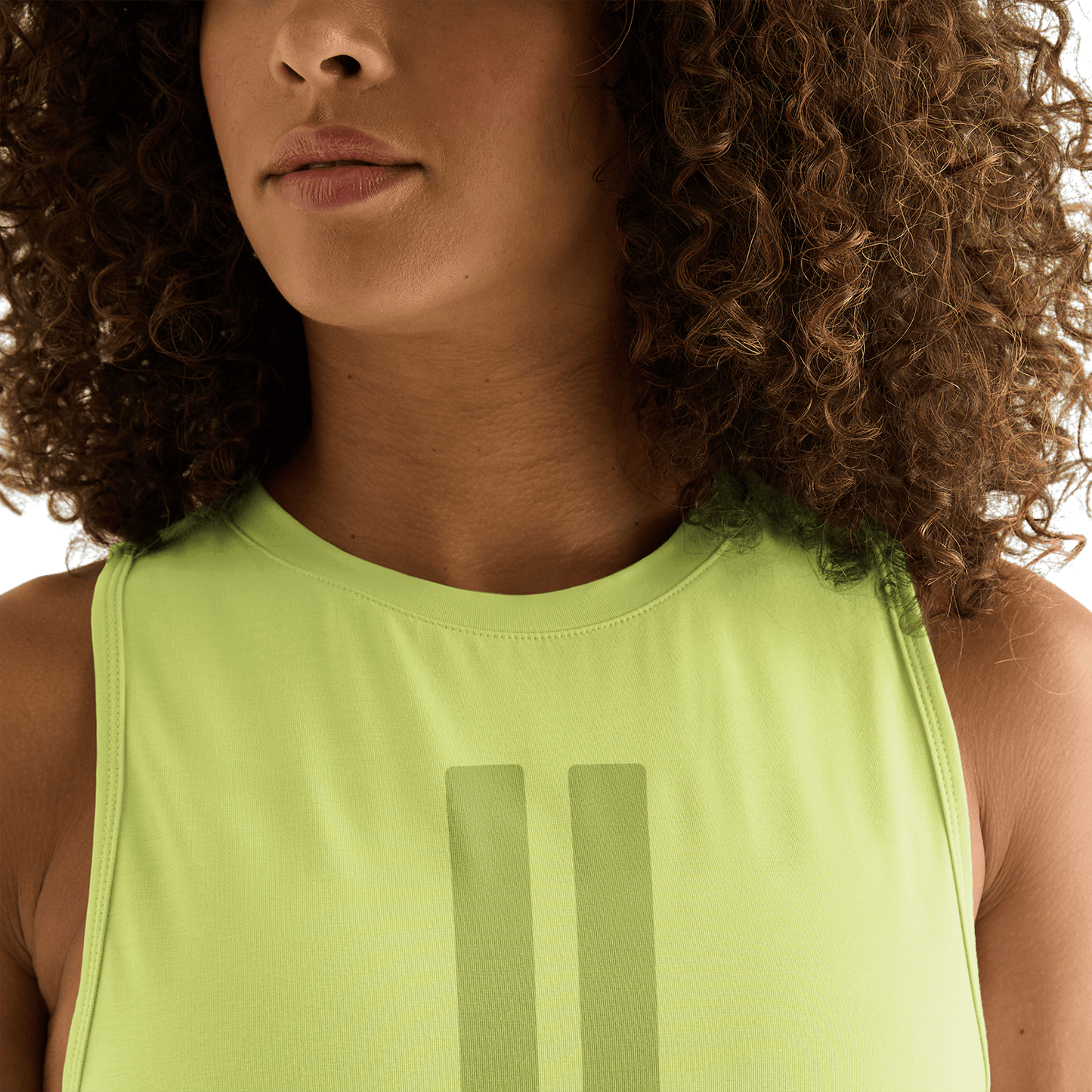 Women's Pear U Muscle Tank Detail Angle.