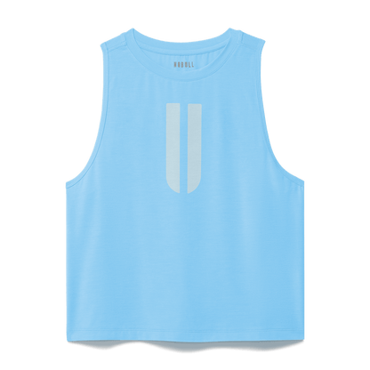 Women's Alaskan Blue U Muscle Tank Flat Lay Angle.