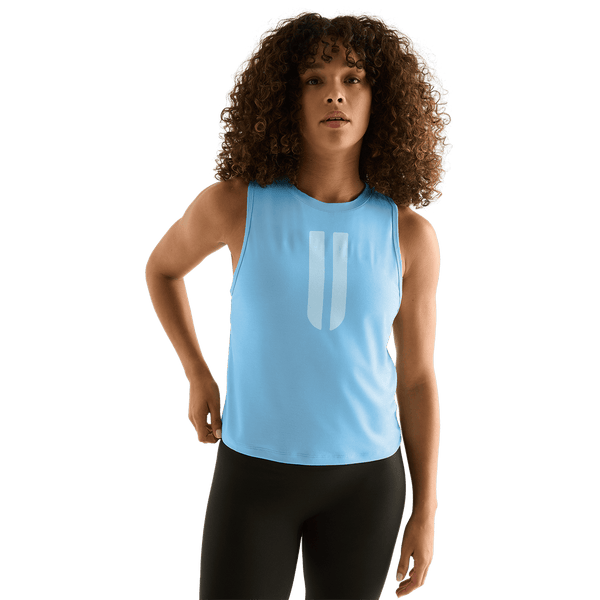 Women's Alaskan Blue U Muscle Tank Front Angle.