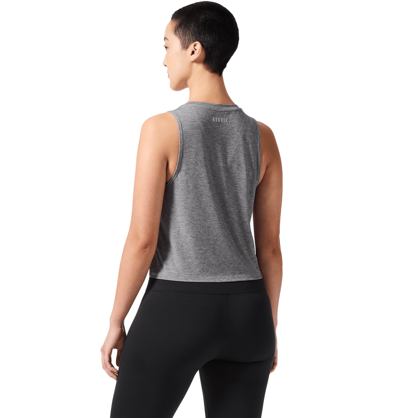 Women's Heather Grey U Muscle Tank Back Angle.