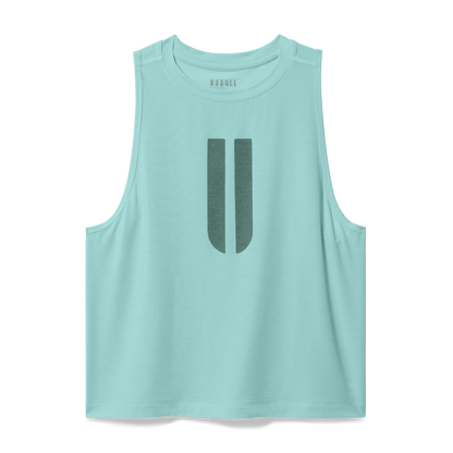 Women's Blue Haze U Muscle Tank Flat Lay Angle.