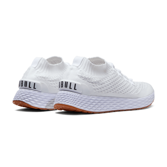 White Gum Allday Knit Shoe Back Side Angle.