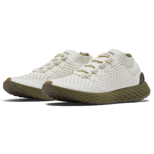 Mineral White Olive Allday Knit Shoe Quarter Angle.