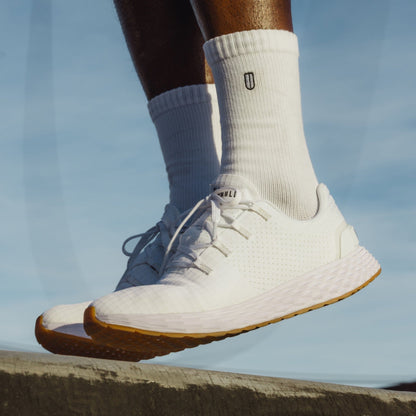 White Men's Allday Ripstop Shoe On Body Angle.