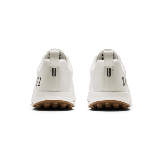 White Leather Golf Shoe Back Angle.