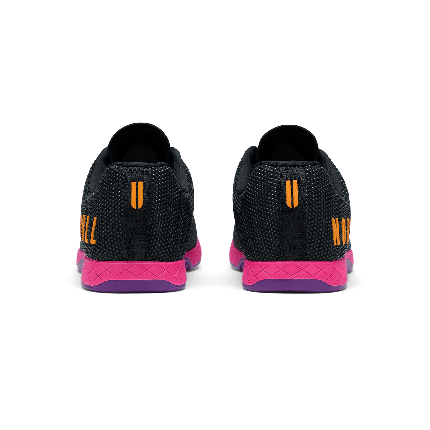 Jet Black Signal Pink Outwork Shoe Back Angle.