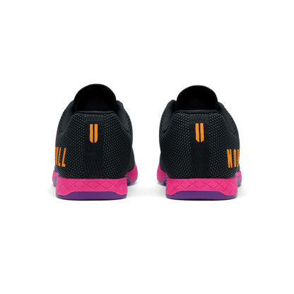Jet Black Signal Pink Outwork Shoe Back Angle.