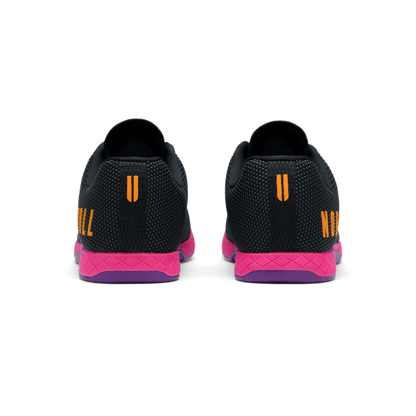 Jet Black Signal Pink Outwork Shoe Back Angle.