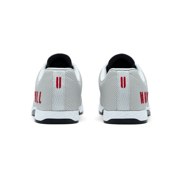 Light Gray Classic White Jet Black Outwork Shoe Back Side Angle.