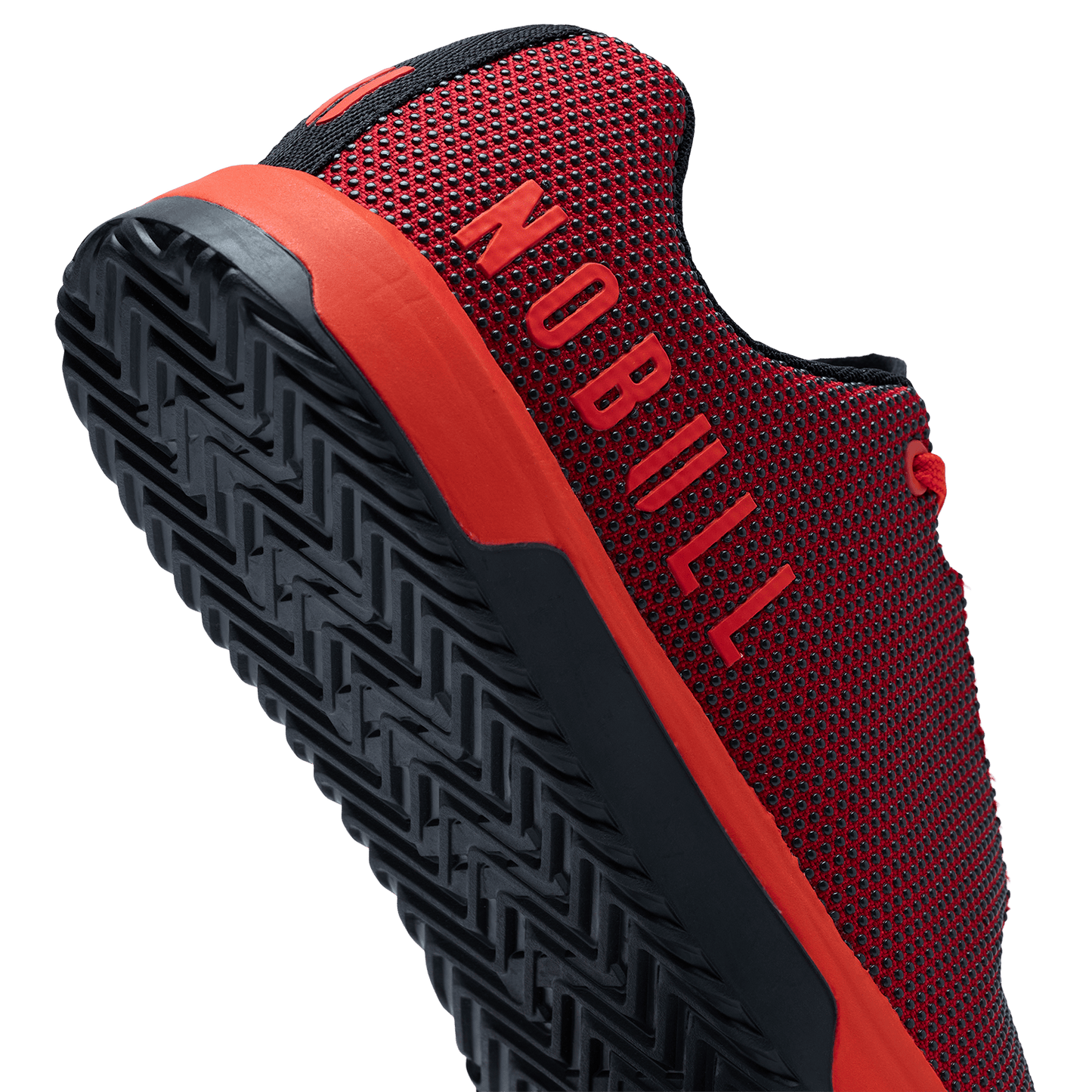 Equestrian Red Outwork Edge Shoe Detail Angle.