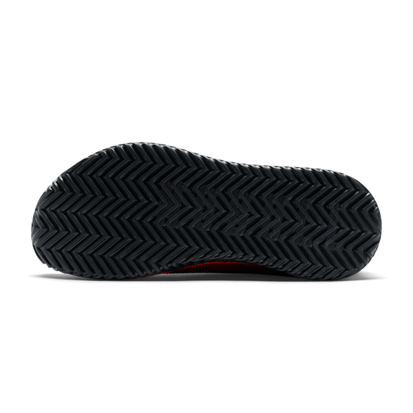 Equestrian Red Outwork Edge Shoe Bottom Angle.