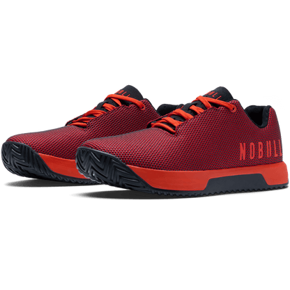 Equestrian Red Outwork Edge Shoe Front Side Angle.