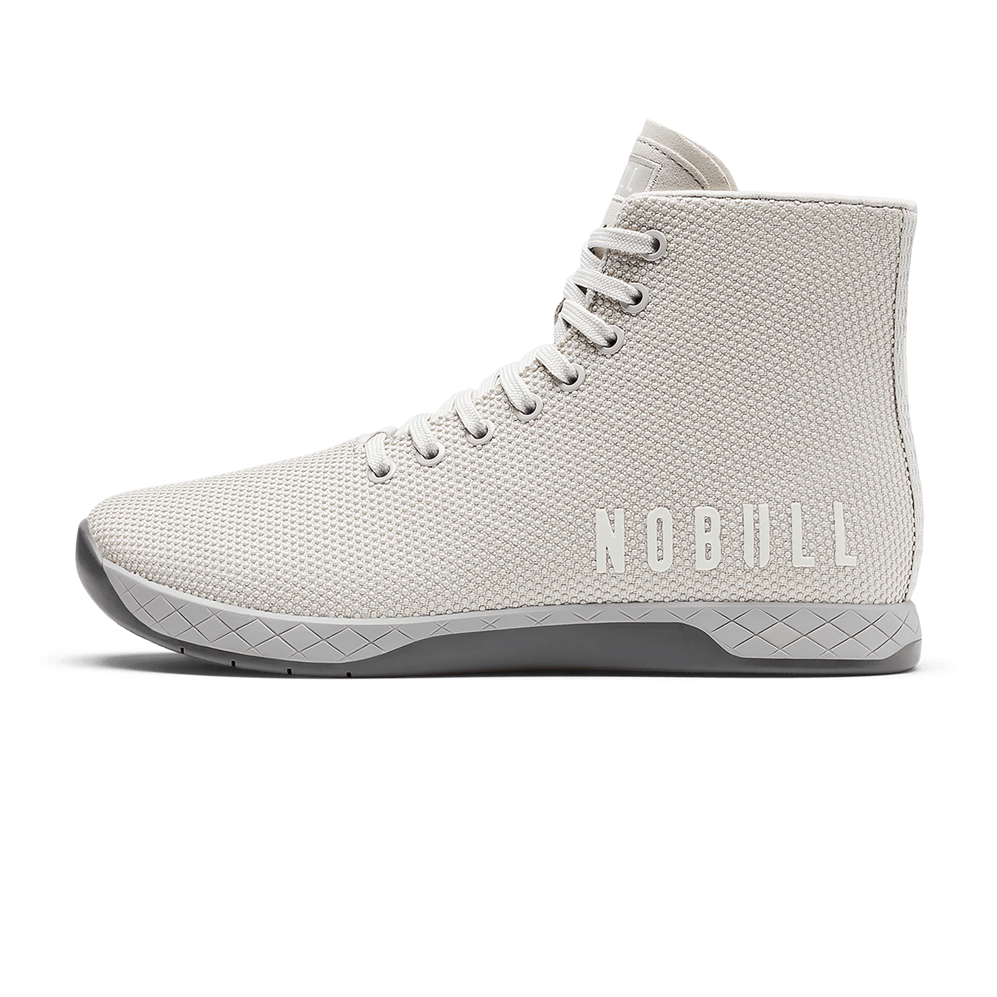Light Grey Outwork High-Top Shoe Lateral Angle.