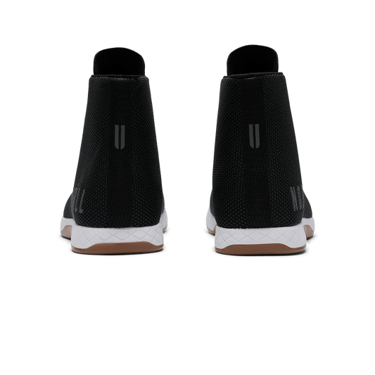 Black White Gum Outwork High-Top Shoe Back Angle.