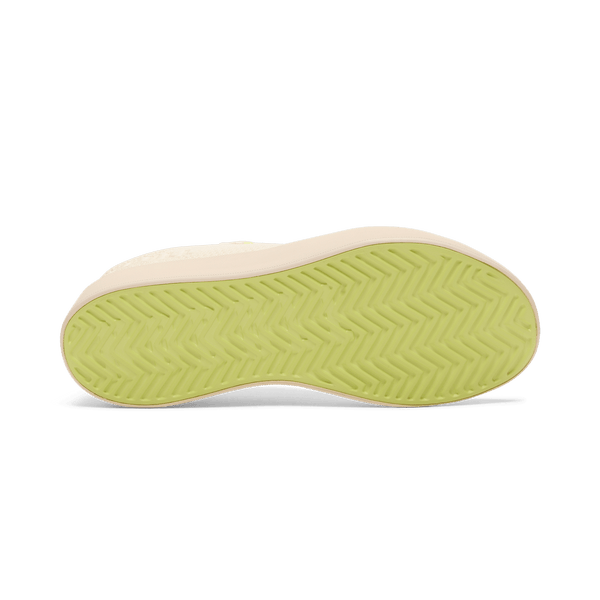 Mineral White Acid Yellow Recs Knit Shoes Bottom Angle.