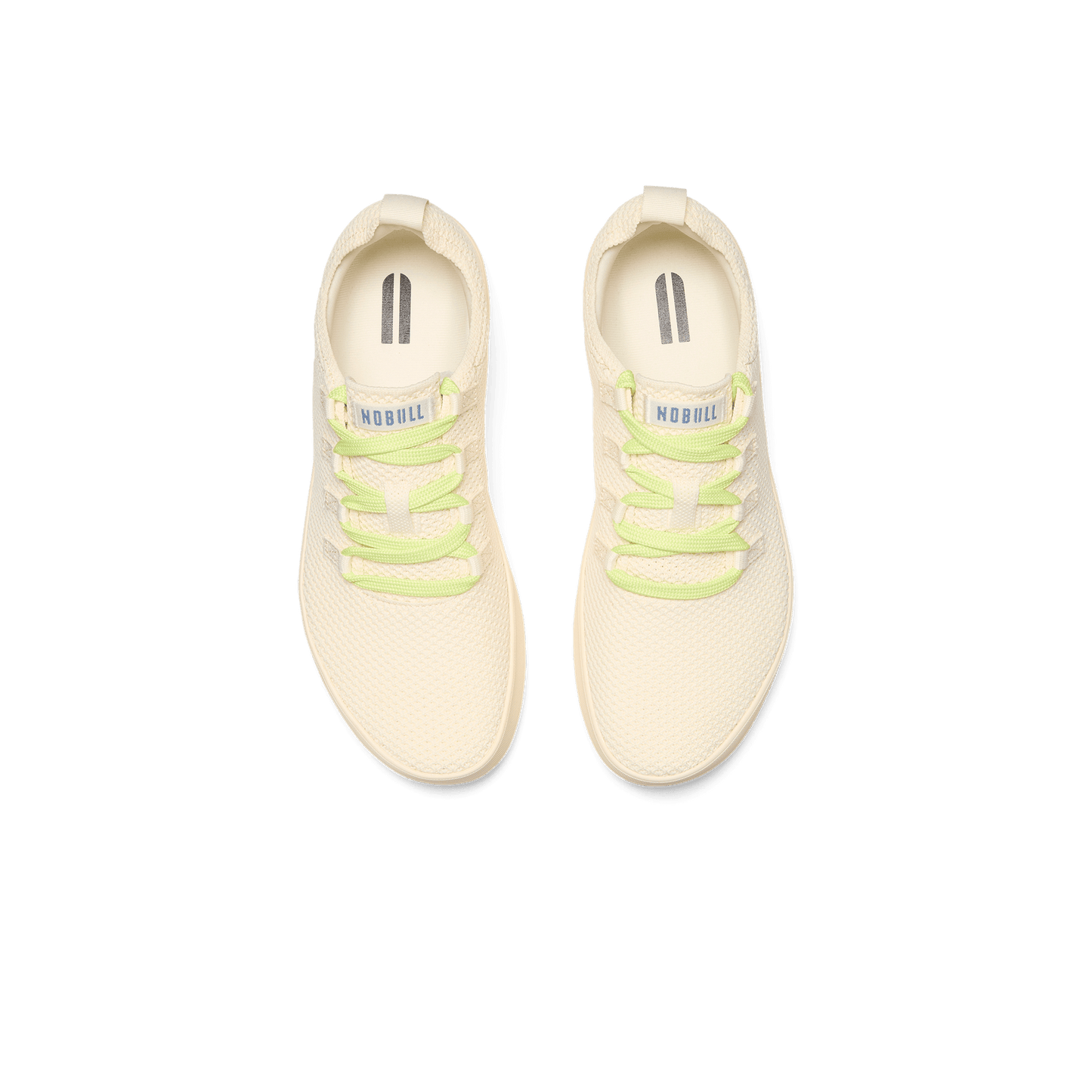 Mineral White Acid Yellow Recs Knit Shoes Above Angle.