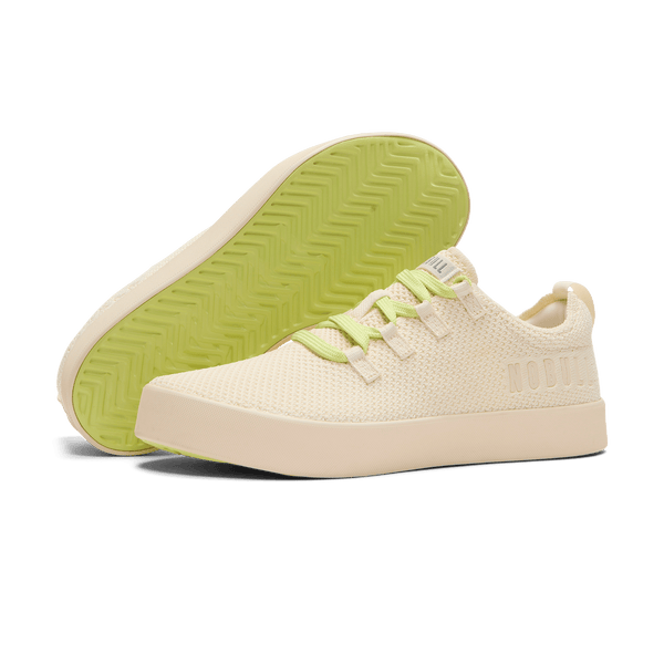 Mineral White Acid Yellow Recs Knit Shoes Angled.