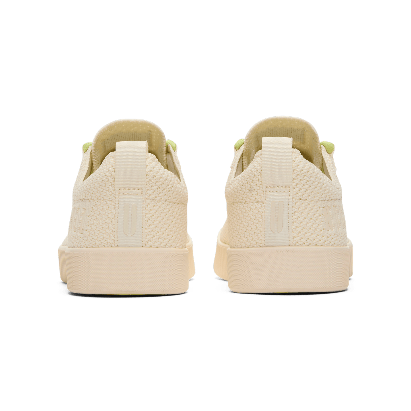 Mineral White Acid Yellow Recs Knit Shoes Back Angle.