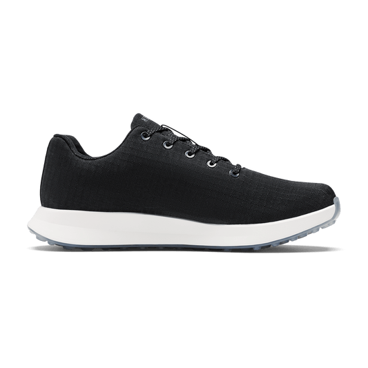 Jet Black Ripstop Golf Shoes Lateral Angle.