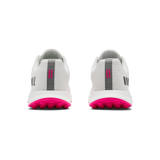 Classic White Pink Glo Golf Ripstop Shoe Back Angle.
