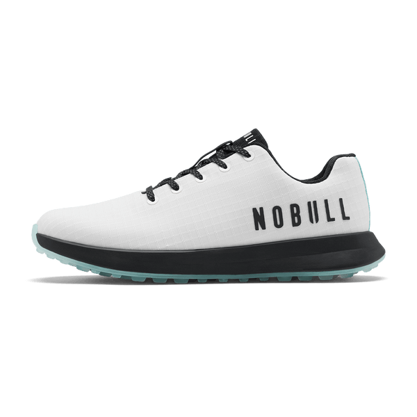 Classic White Turquoise Ripstop Golf Shoe Side Angle.