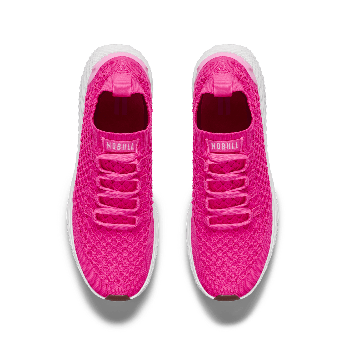 Neon Pink White Allday Knit Shoe Above Angle.