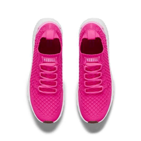 Neon Pink White Allday Knit Shoe Above Angle.
