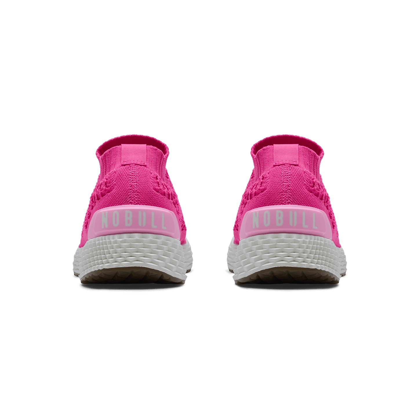 Neon Pink White Allday Knit Shoe Back Angle.