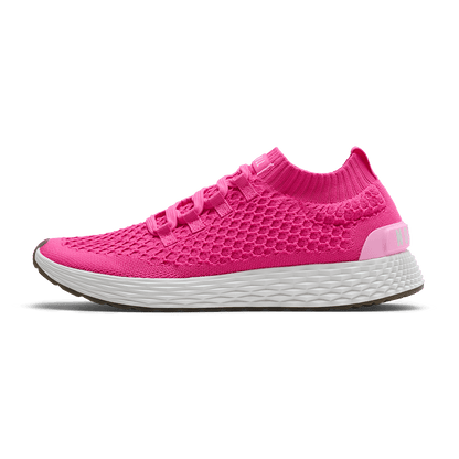 Neon Pink White Allday Knit Shoe Side Angle.