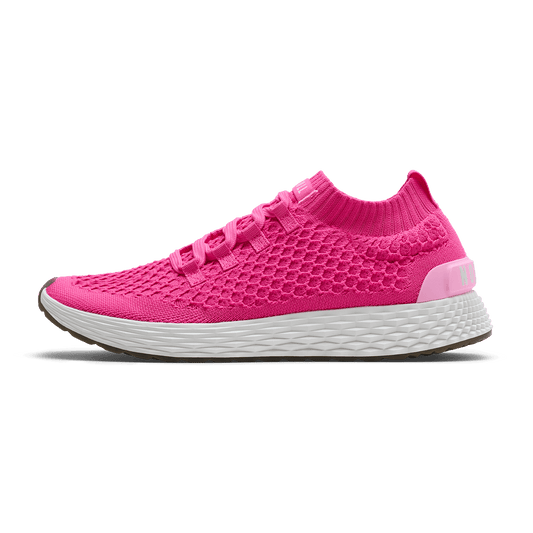 Neon Pink White Allday Knit Shoe Side Angle.