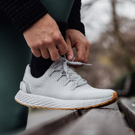 Women's Grey Allday Ripstop Shoe On Body Angle.