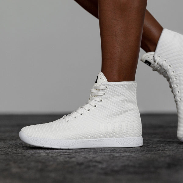 Women's White Outwork High-Top On Body Angle.