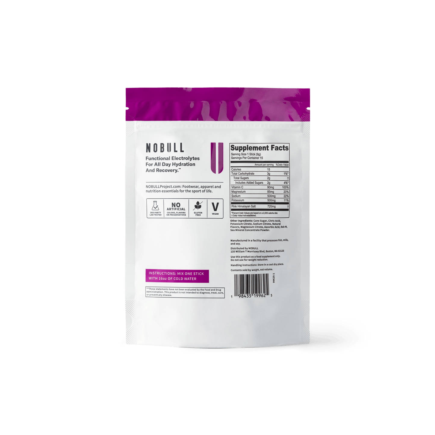 Blueberry Pomegranate Electrolytes Reverse Side of Packaging