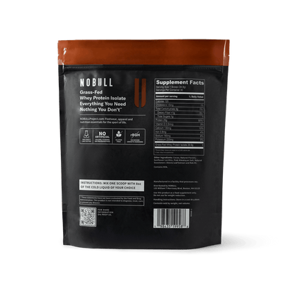NOBULL Whey Protein Isolate package with chocolate flavor on a transparent background