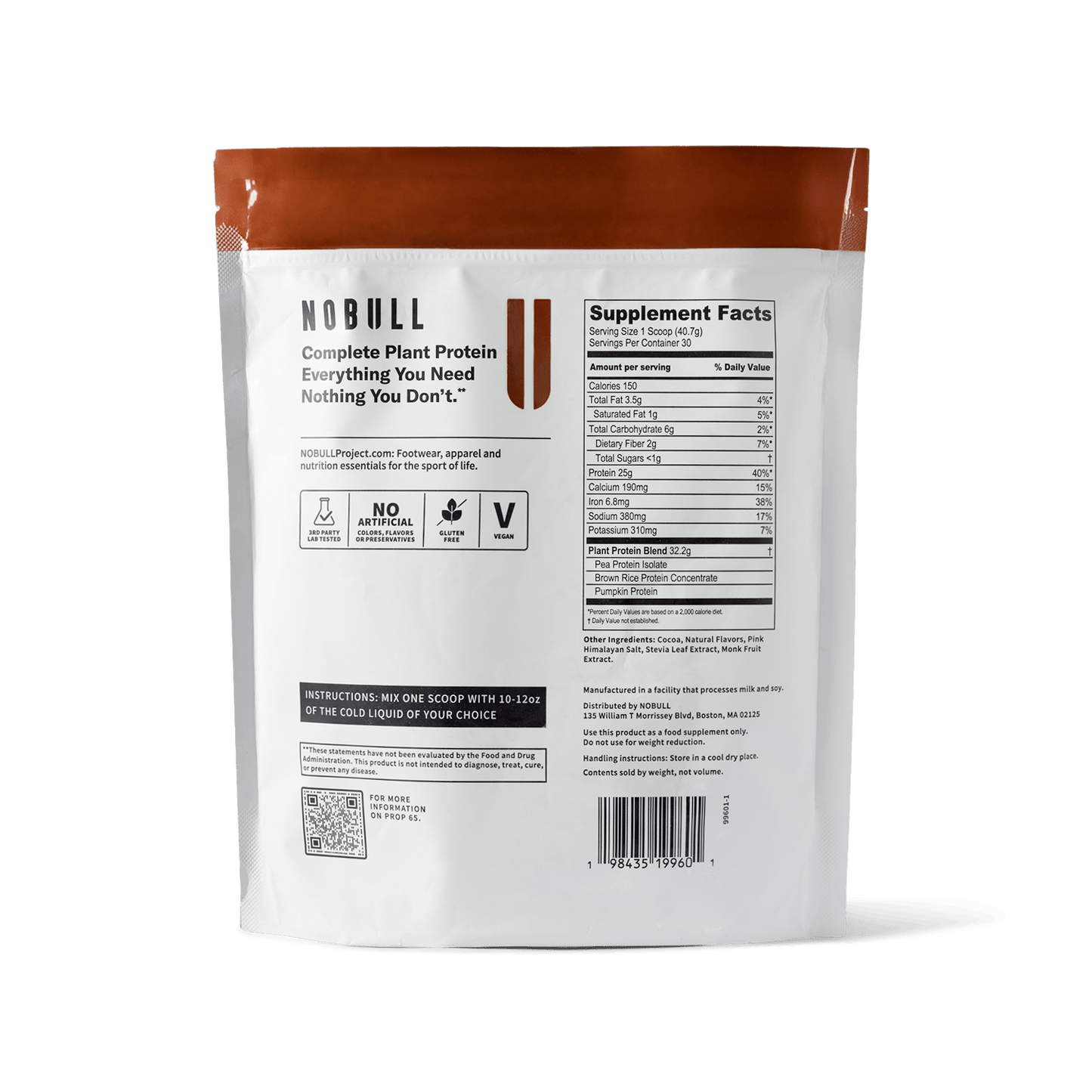 Chocolate Plant Protein, reverse of packaging