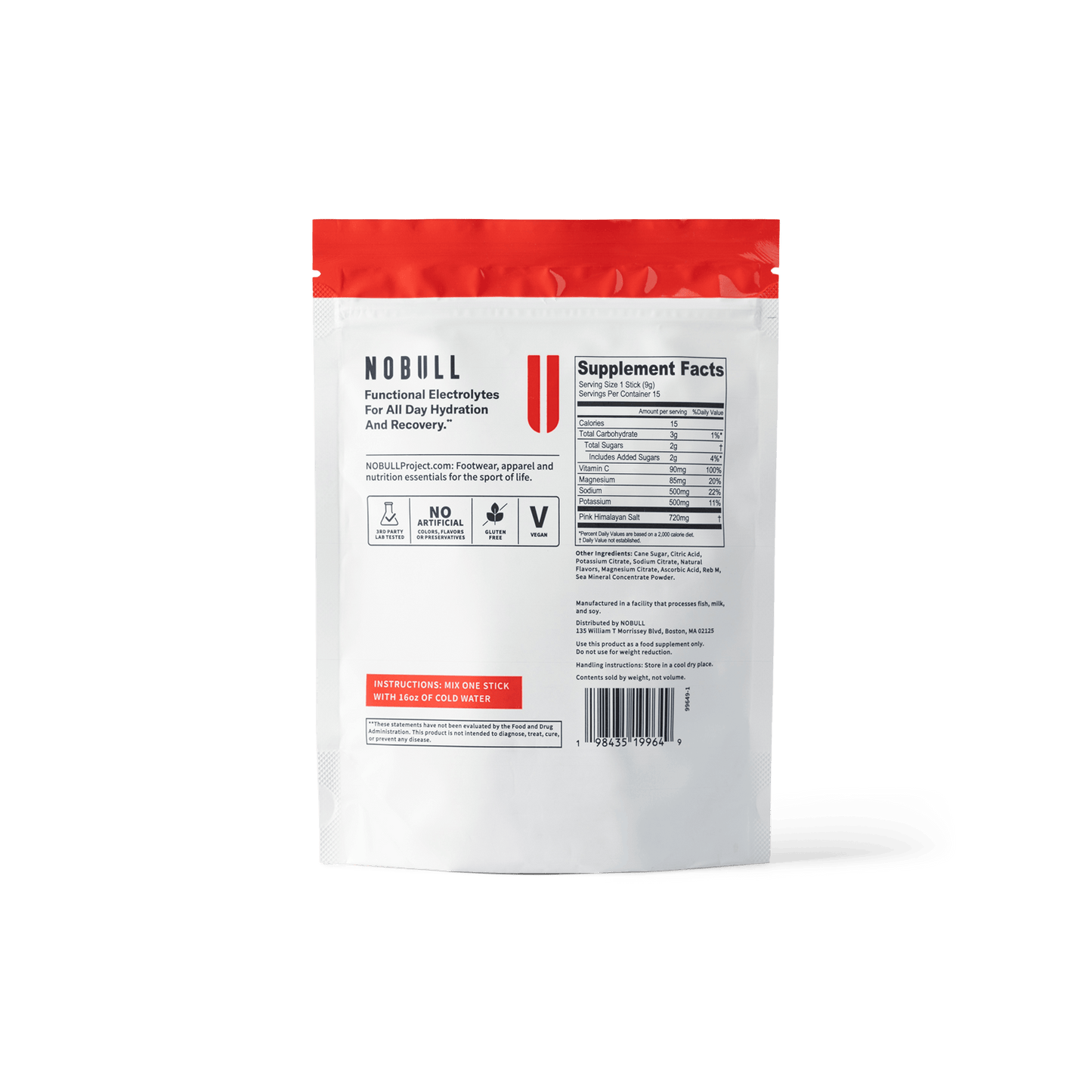 Fruit Punch Electrolytes Reverse Side of Packaging