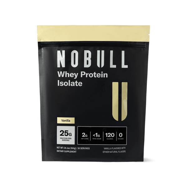 NOBULL Whey Protein Isolate package with vanilla flavor on a transparent background