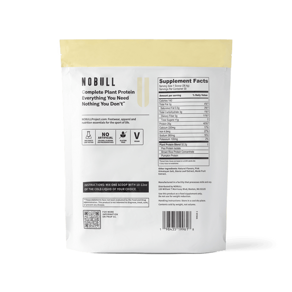 Vanilla Plant Protein, reverse of packaging