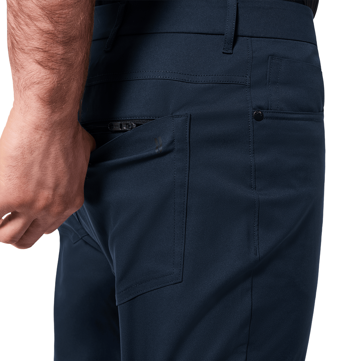 Navy Men's Public Rec Dealmaker 5-Pocket Pant Back Pocket Detail Angle.
