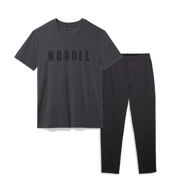Men's NOBULL tee and black gamechanger rec pants bundle.