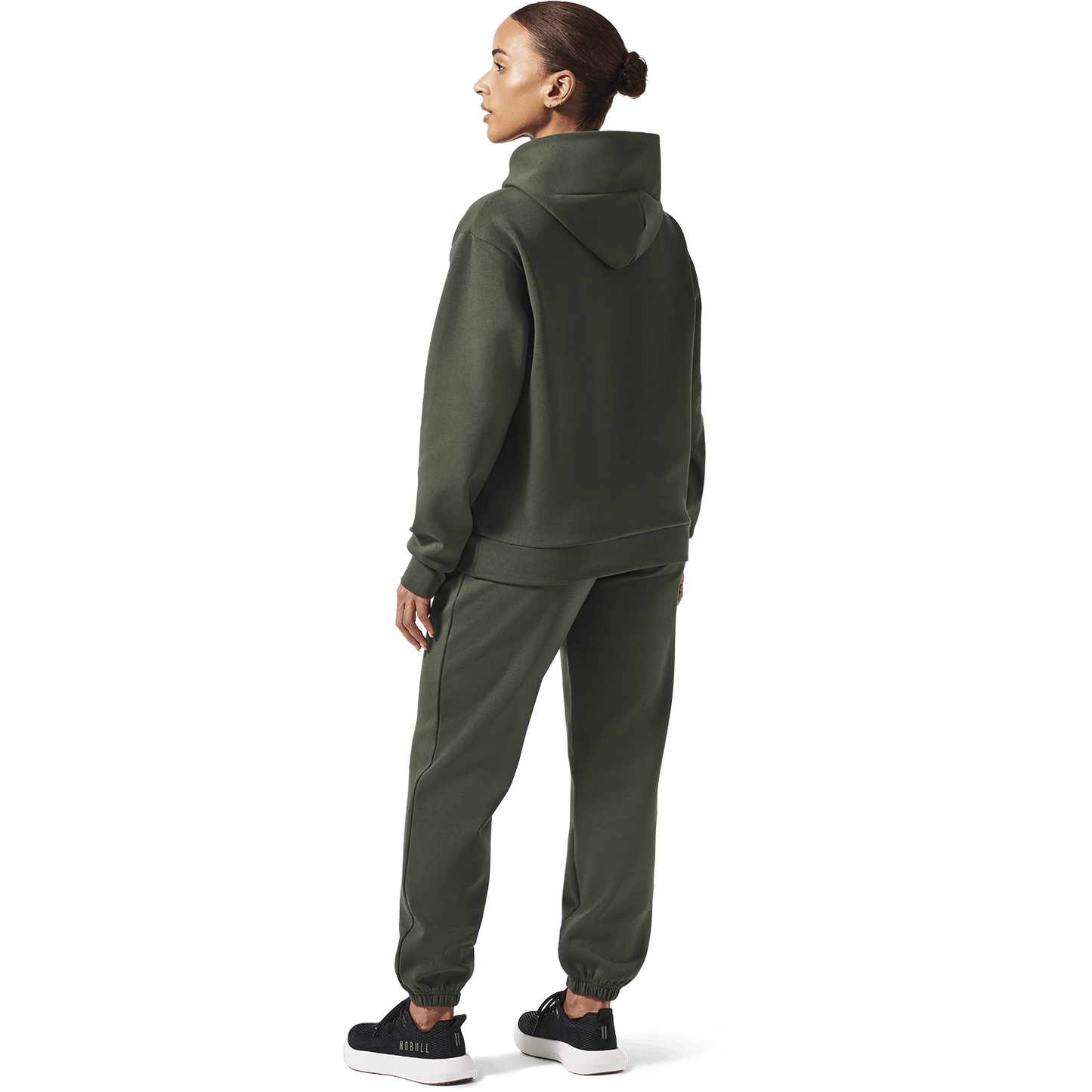 Women's Dark Army Elements Hoodie x Sweatpant Back Full Body Angle.