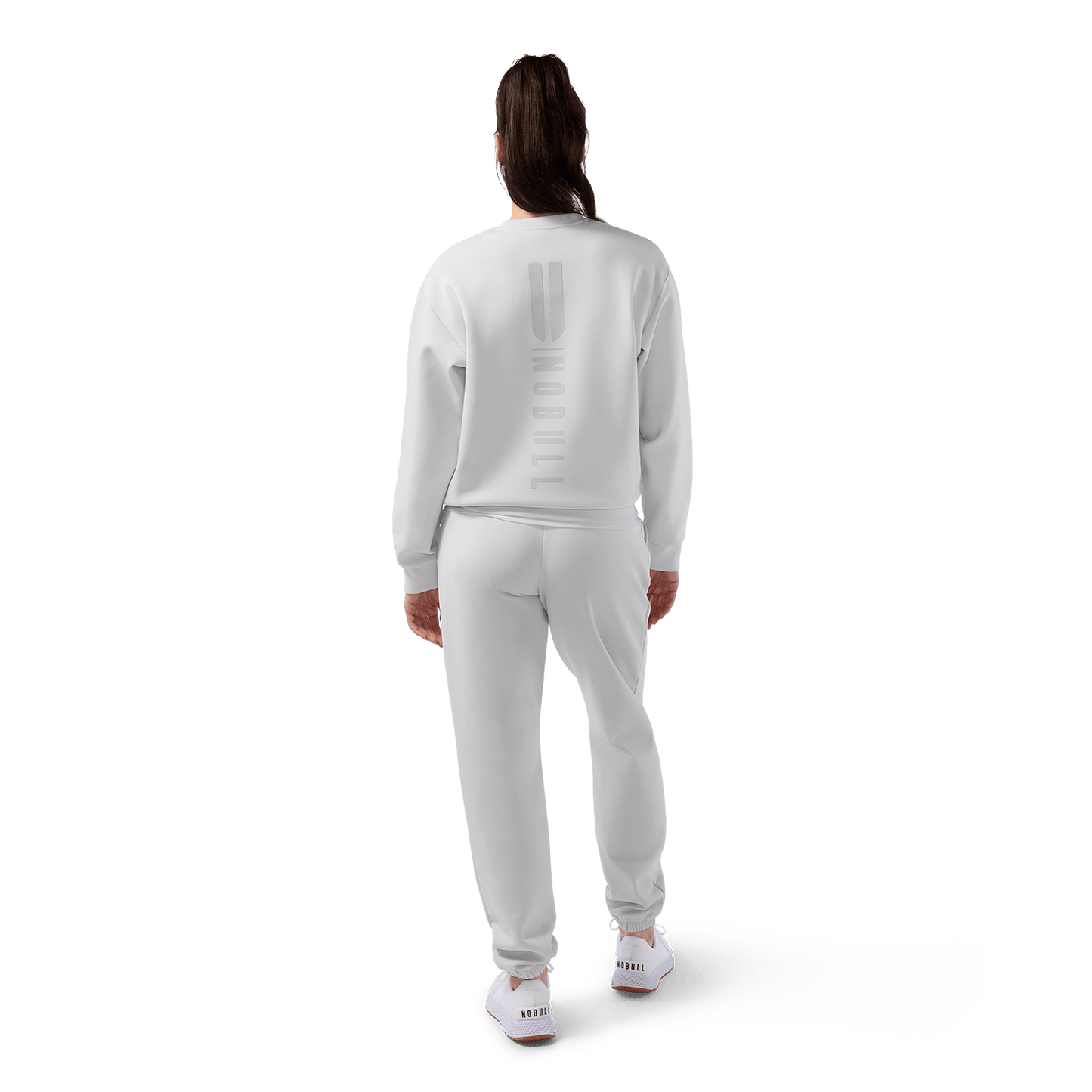 Women's Light Grey Elements Crew x Jogger Bundle Set On Body Angle.