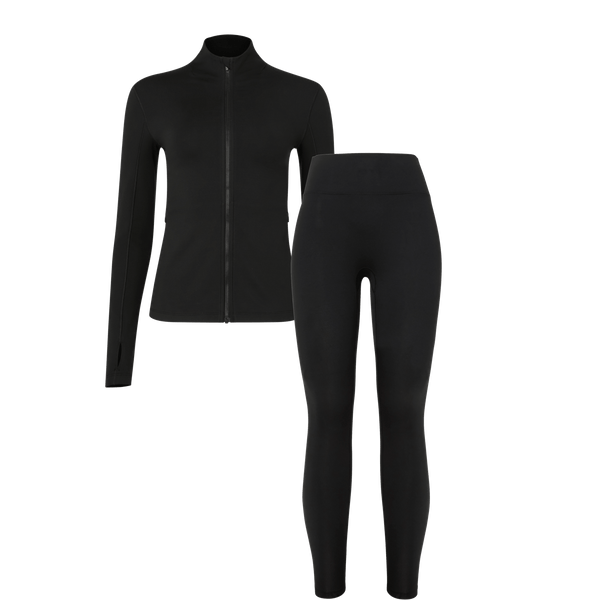 Women's Matte Zip-Up Jacket x Tights - Black