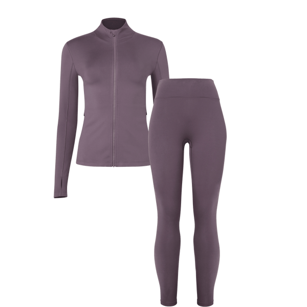 Women's Matte Zip-Up Jacket x Tights - Black Plum