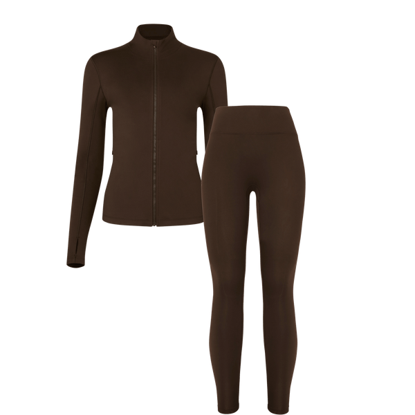 Matte Chocolate Zip-Up Jacket + Tight Bundle.