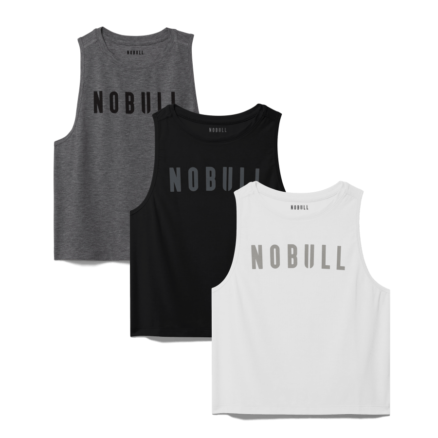 Women's NOBULL Muscle Tank 3 Pack - Black, White, Heather Grey.