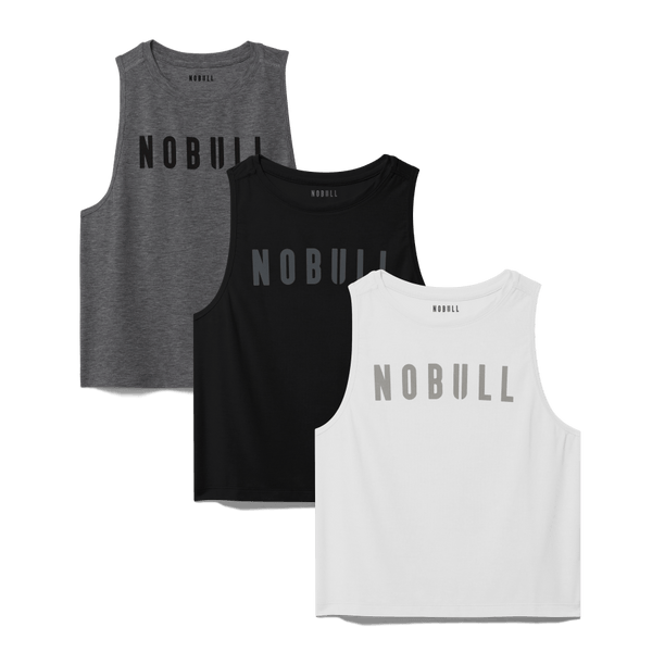 Women's NOBULL Muscle Tank 3 Pack - Black, White, Heather Grey.