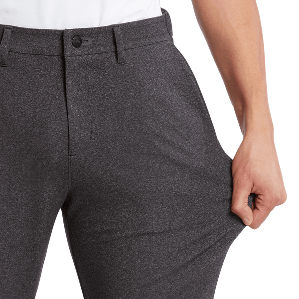 Heather Charcoal Gamechanger 5 Pocket Pants Stretch Detail Angle.