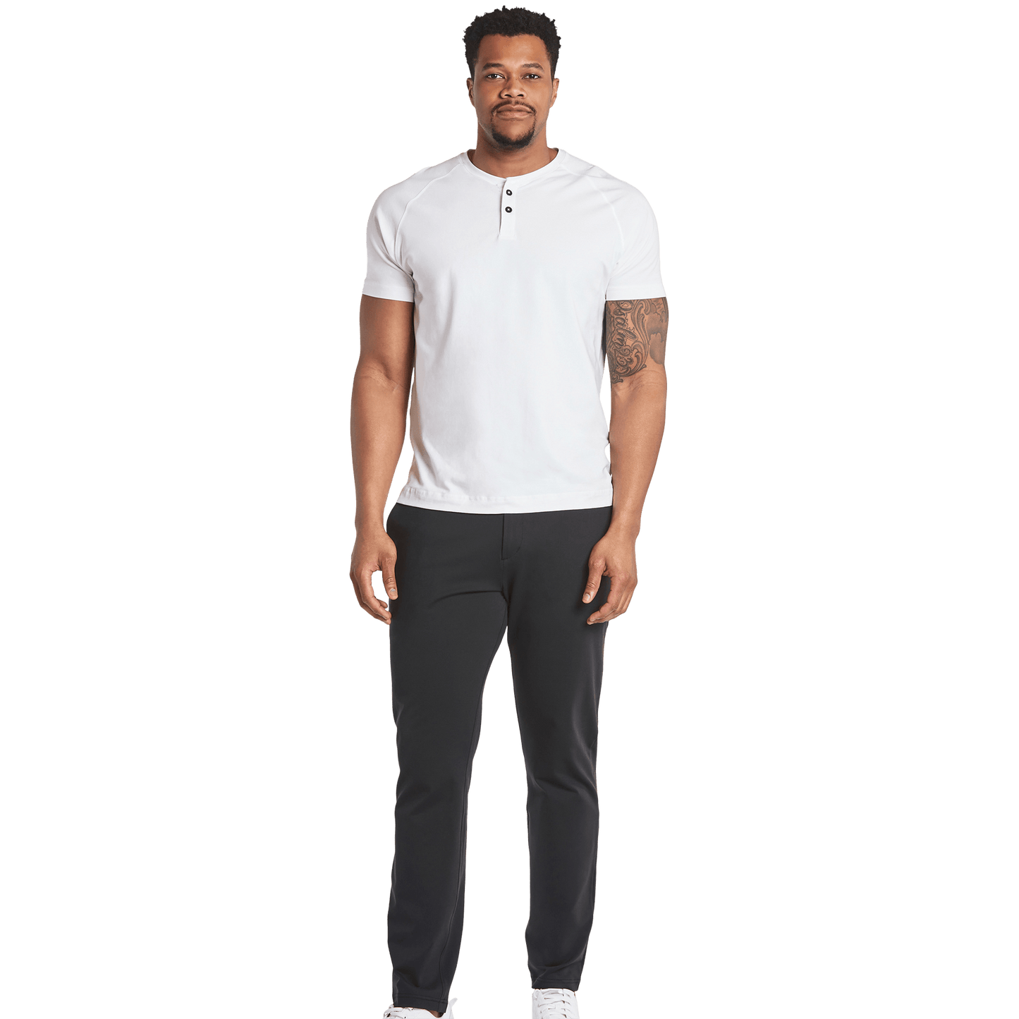 Black Gamechanger 5 Pocket Pant Full Front Body Angle.
