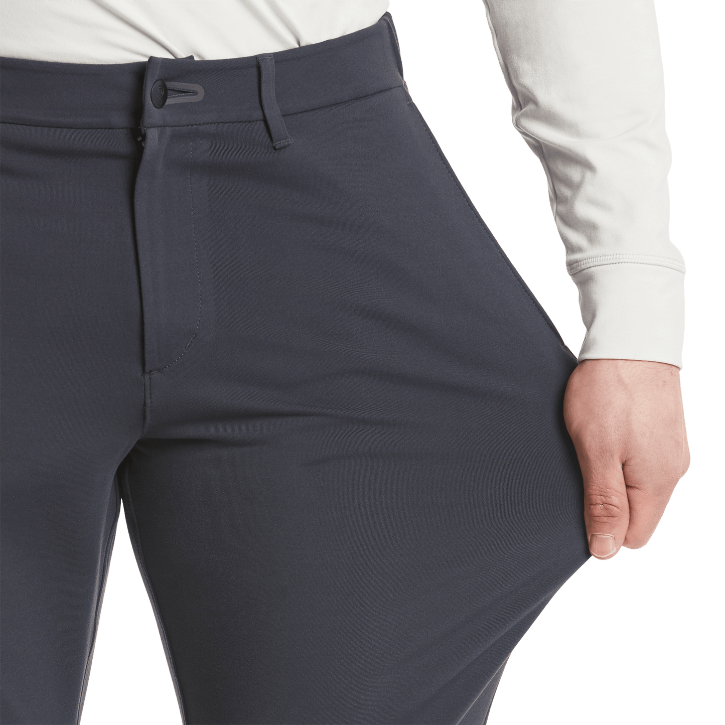 Stone Grey Gamechanger 5 Pocket Pant Stretch Detail Angle.